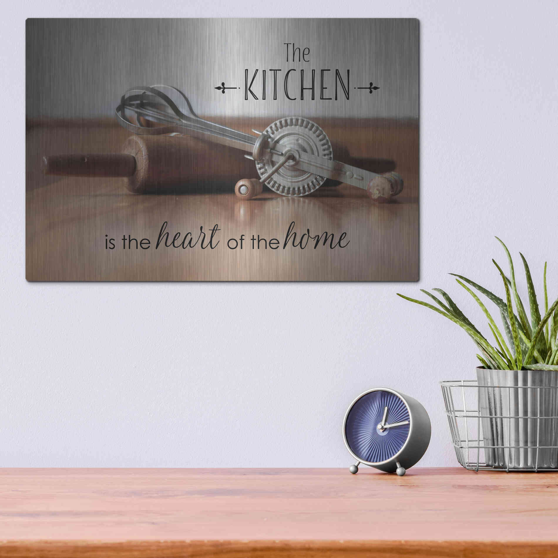 Luxe Metal Art 'The Kitchen is the Heart of the Home' by Lori Deiter, Metal Wall Art,16x12