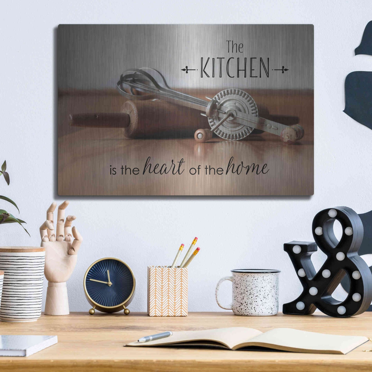 Luxe Metal Art 'The Kitchen is the Heart of the Home' by Lori Deiter, Metal Wall Art,16x12