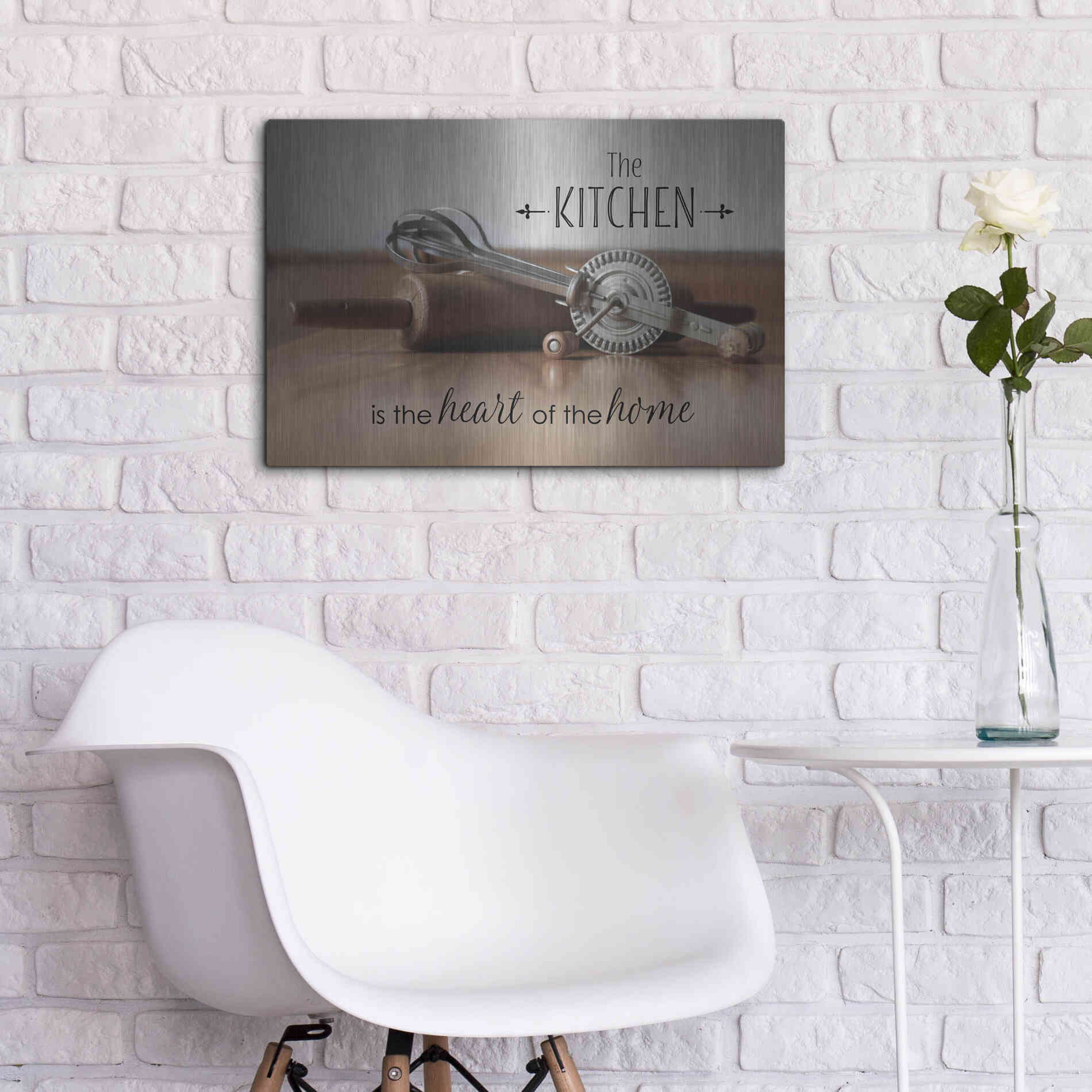 Luxe Metal Art 'The Kitchen is the Heart of the Home' by Lori Deiter, Metal Wall Art,24x16