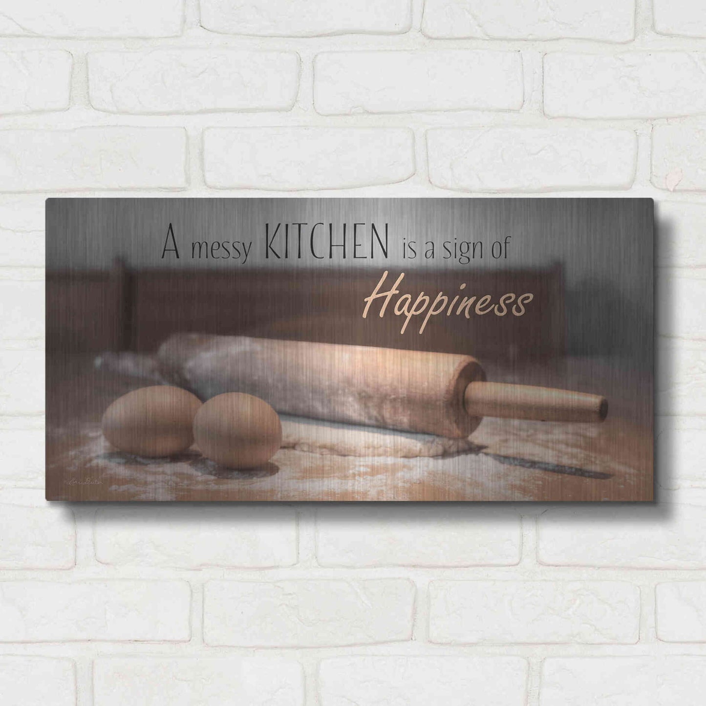 Luxe Metal Art 'A Messy Kitchen is a Sign of Happiness' by Lori Deiter, Metal Wall Art,24x12