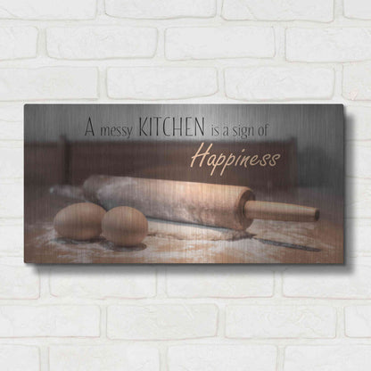 Luxe Metal Art 'A Messy Kitchen is a Sign of Happiness' by Lori Deiter, Metal Wall Art,24x12