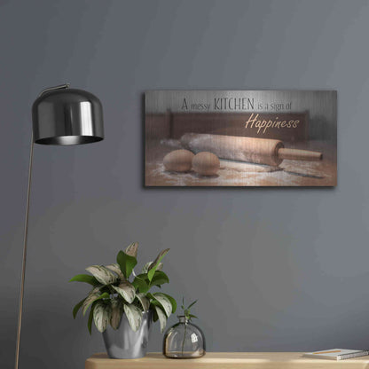Luxe Metal Art 'A Messy Kitchen is a Sign of Happiness' by Lori Deiter, Metal Wall Art,24x12