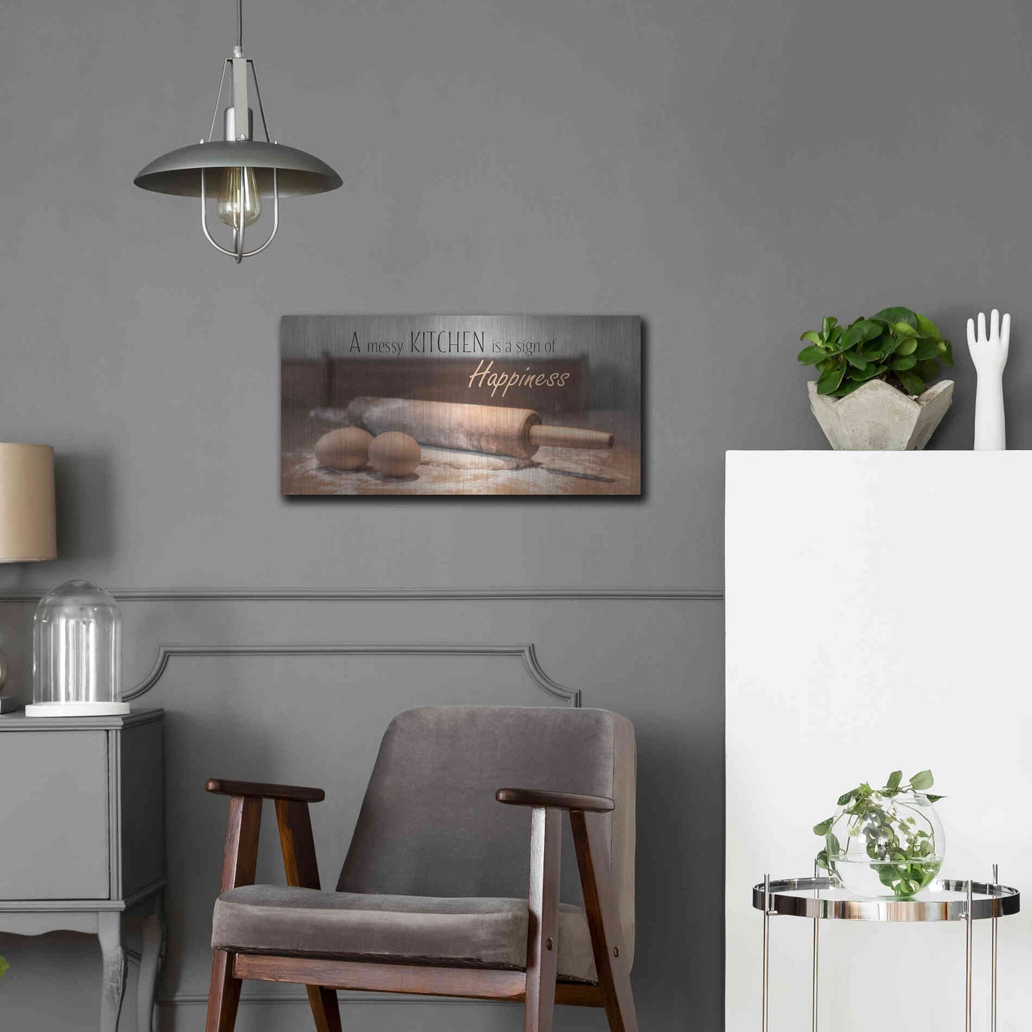 Luxe Metal Art 'A Messy Kitchen is a Sign of Happiness' by Lori Deiter, Metal Wall Art,24x12