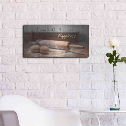 Luxe Metal Art 'A Messy Kitchen is a Sign of Happiness' by Lori Deiter, Metal Wall Art,24x12