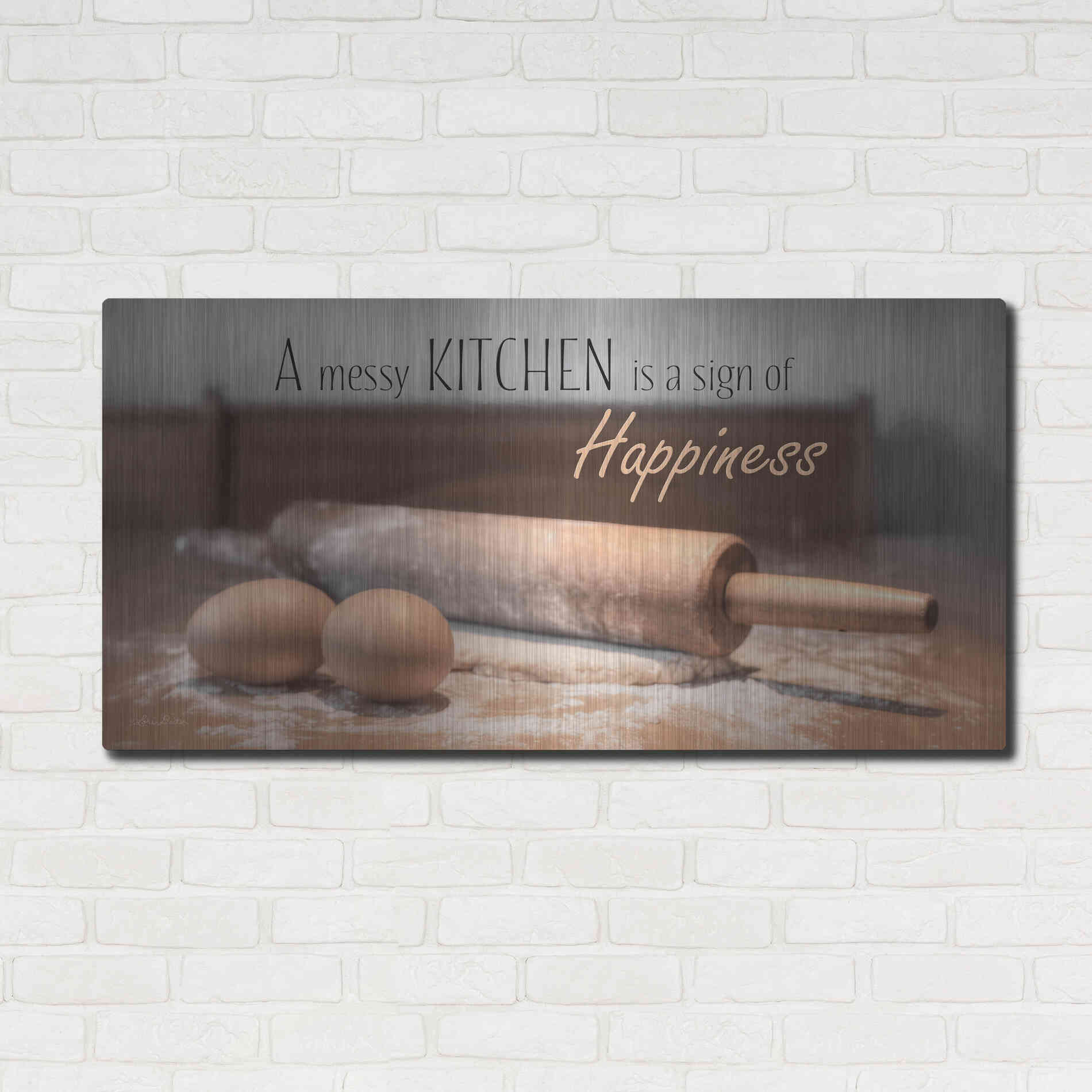 Luxe Metal Art 'A Messy Kitchen is a Sign of Happiness' by Lori Deiter, Metal Wall Art,48x24
