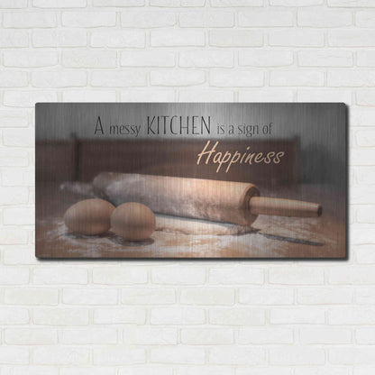 Luxe Metal Art 'A Messy Kitchen is a Sign of Happiness' by Lori Deiter, Metal Wall Art,48x24