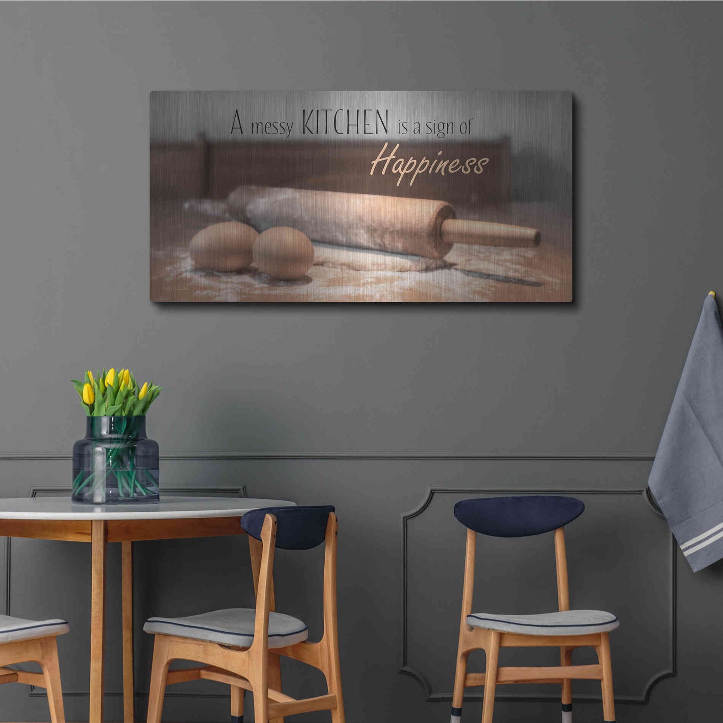 Luxe Metal Art 'A Messy Kitchen is a Sign of Happiness' by Lori Deiter, Metal Wall Art,48x24