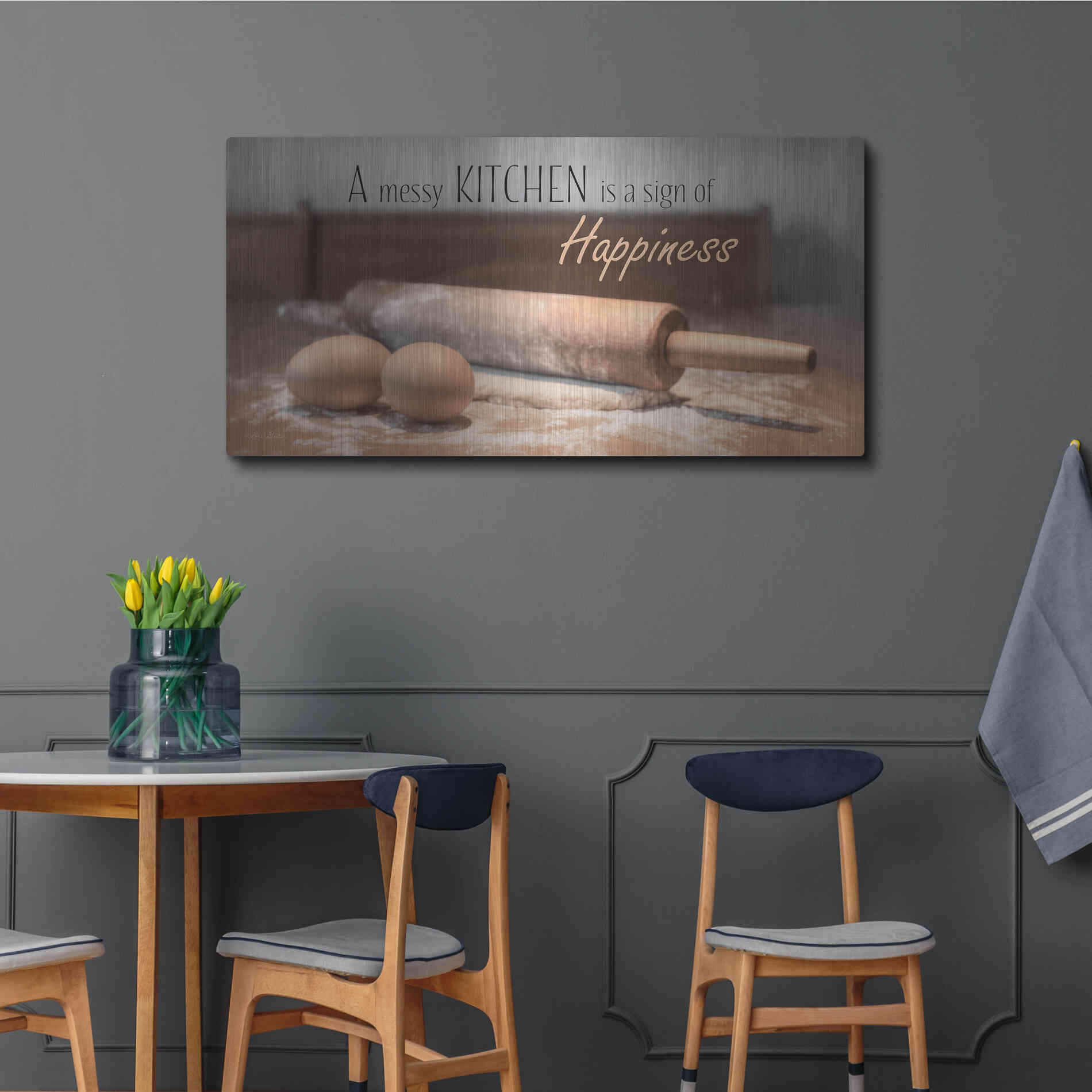 Luxe Metal Art 'A Messy Kitchen is a Sign of Happiness' by Lori Deiter, Metal Wall Art,48x24