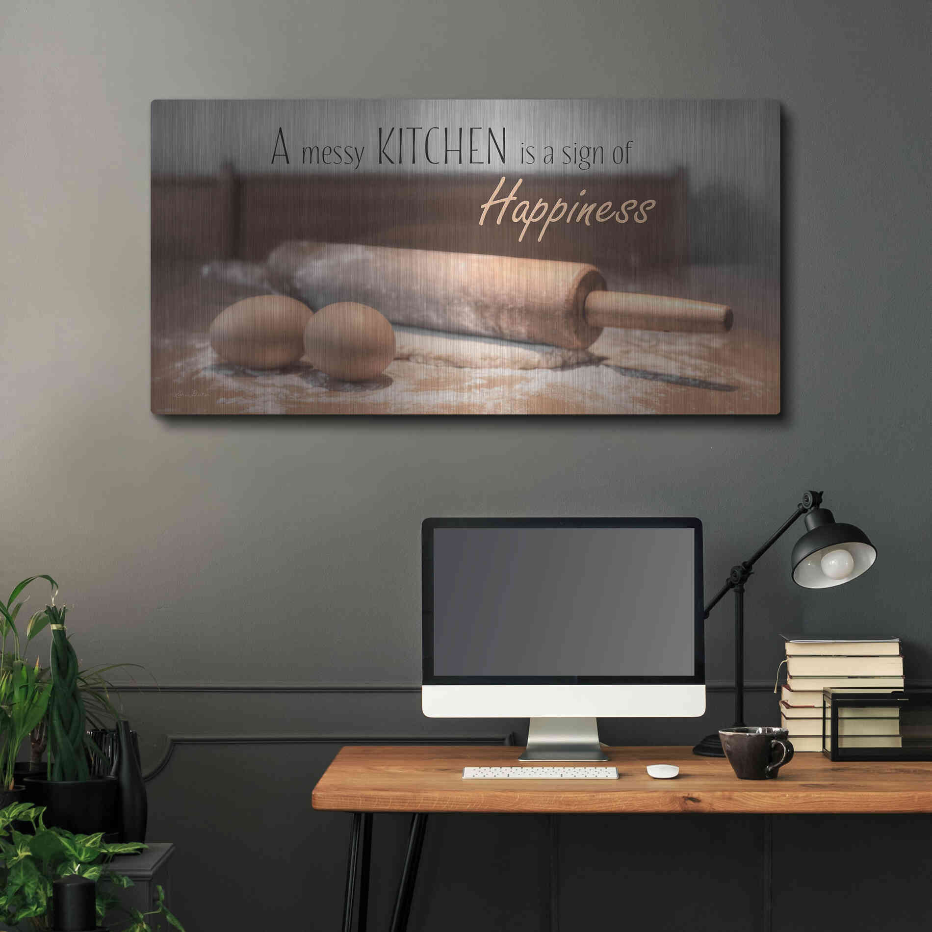 Luxe Metal Art 'A Messy Kitchen is a Sign of Happiness' by Lori Deiter, Metal Wall Art,48x24