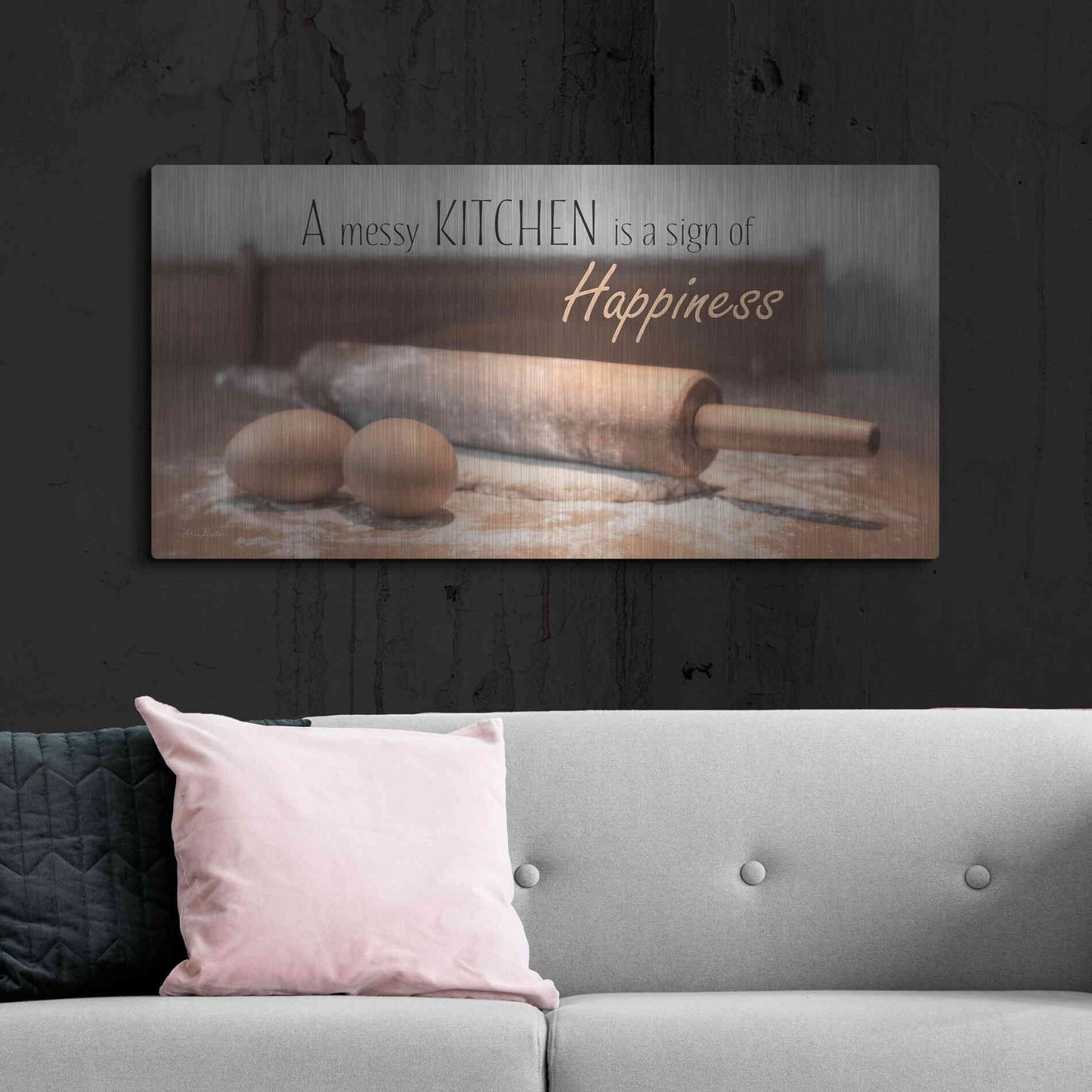 Luxe Metal Art 'A Messy Kitchen is a Sign of Happiness' by Lori Deiter, Metal Wall Art,48x24