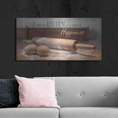 Luxe Metal Art 'A Messy Kitchen is a Sign of Happiness' by Lori Deiter, Metal Wall Art,48x24