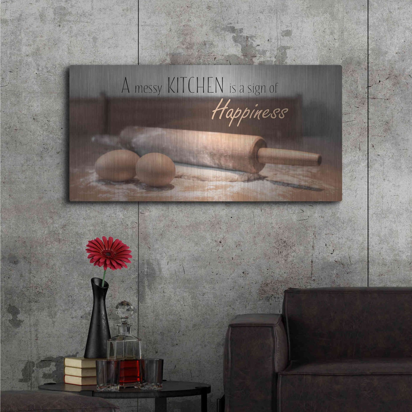 Luxe Metal Art 'A Messy Kitchen is a Sign of Happiness' by Lori Deiter, Metal Wall Art,48x24
