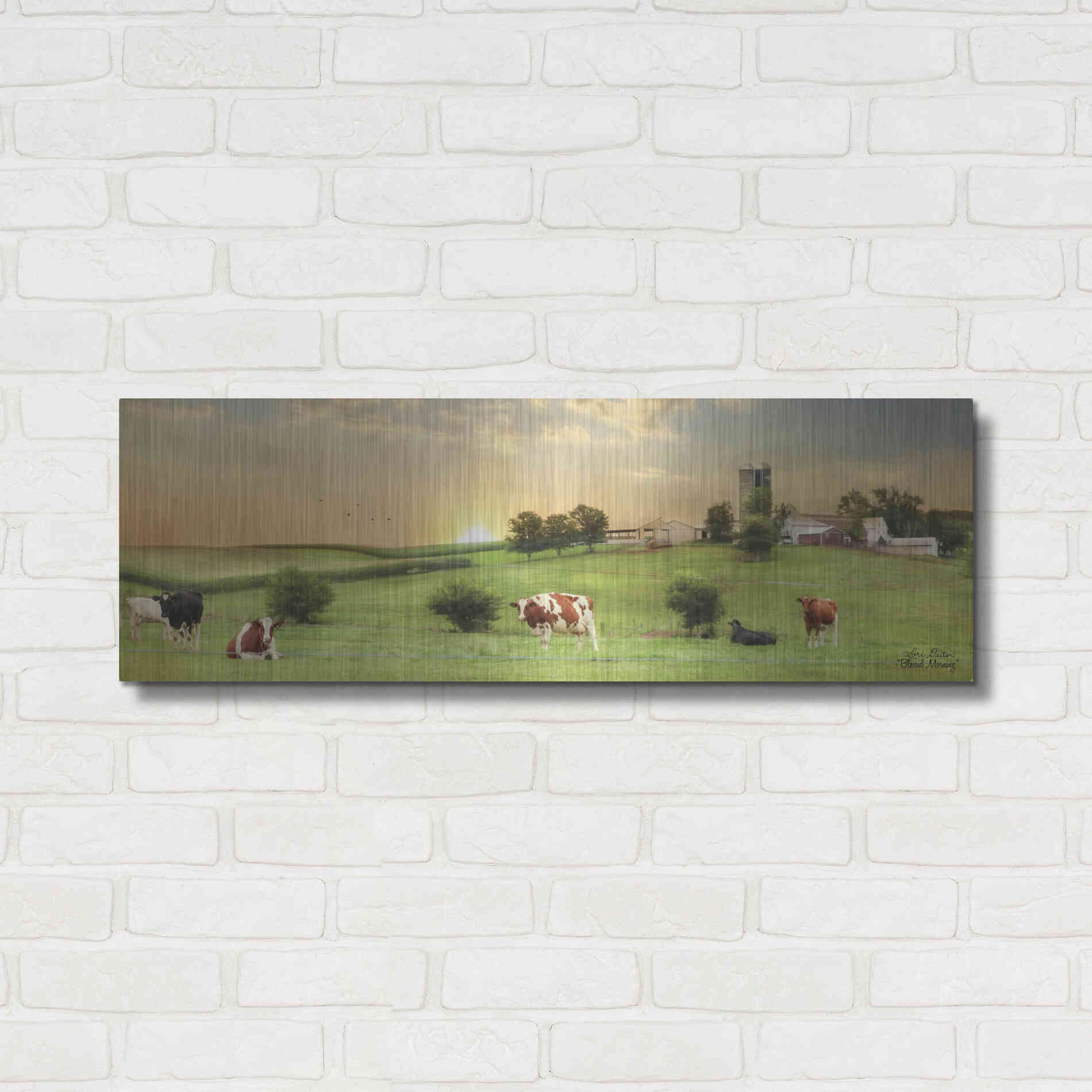 Luxe Metal Art 'Blessed Morning' by Lori Deiter, Metal Wall Art,36x12
