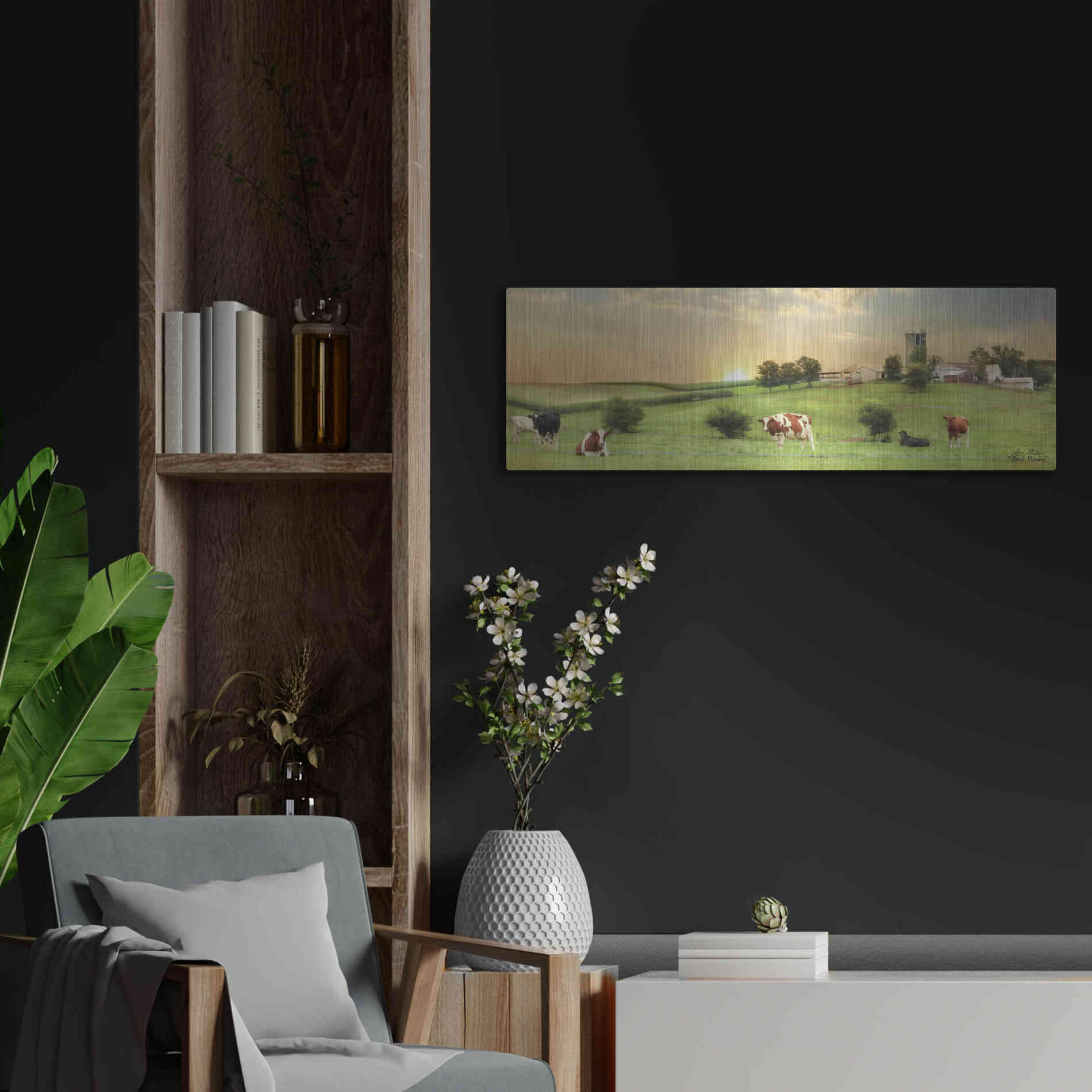 Luxe Metal Art 'Blessed Morning' by Lori Deiter, Metal Wall Art,36x12