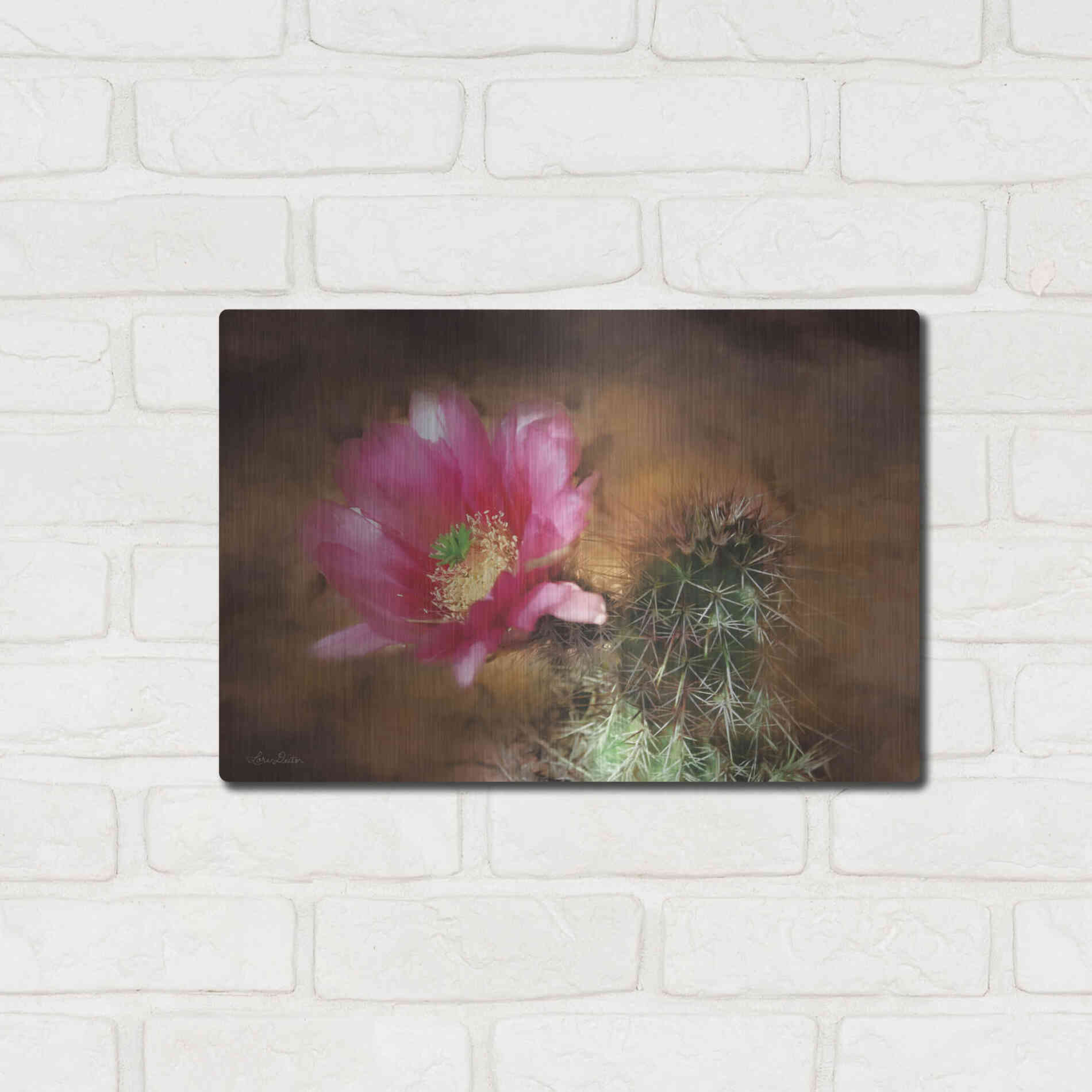 Luxe Metal Art 'Vibrant Cactus Flower' by Lori Deiter, Metal Wall Art,16x12