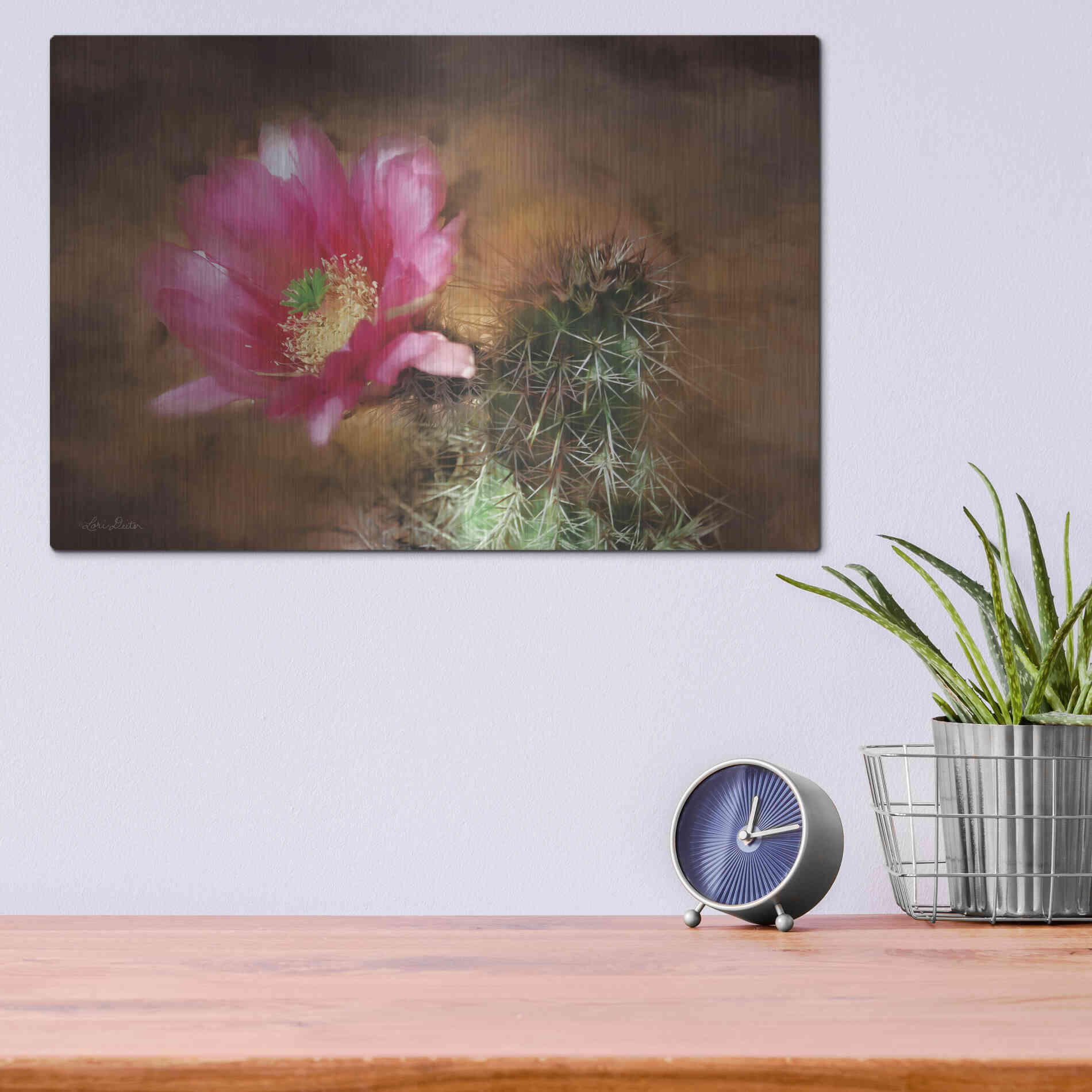 Luxe Metal Art 'Vibrant Cactus Flower' by Lori Deiter, Metal Wall Art,16x12