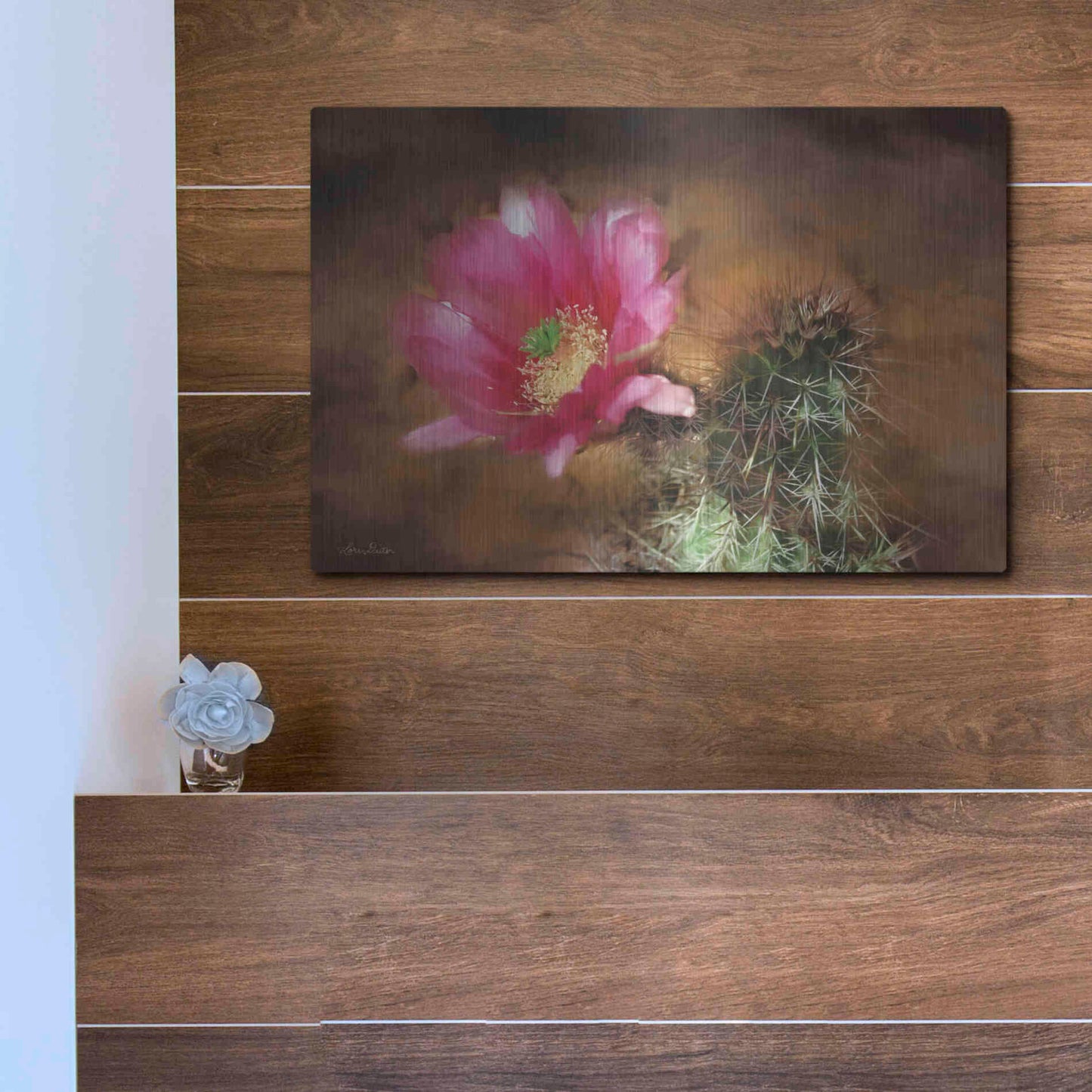 Luxe Metal Art 'Vibrant Cactus Flower' by Lori Deiter, Metal Wall Art,16x12