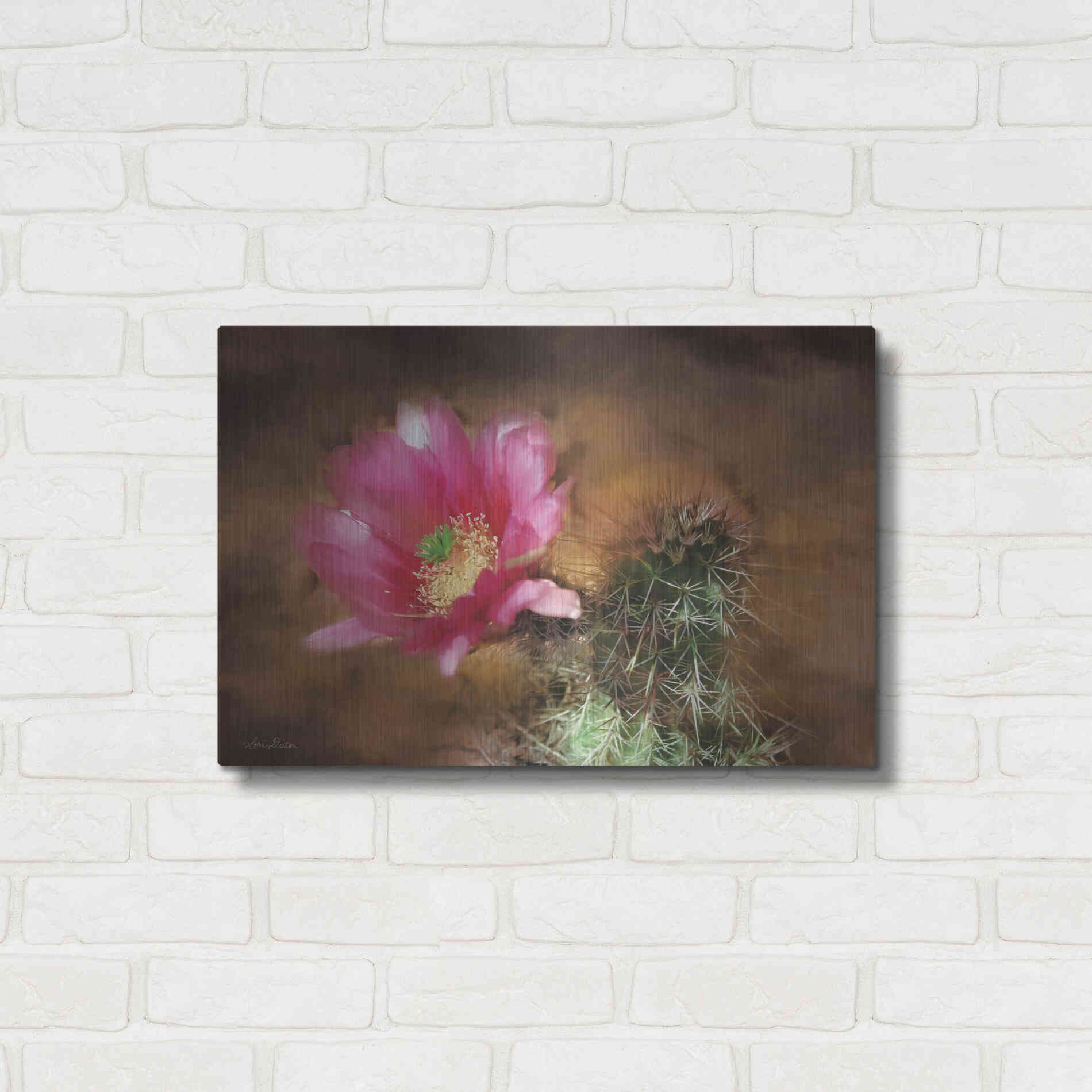 Luxe Metal Art 'Vibrant Cactus Flower' by Lori Deiter, Metal Wall Art,24x16