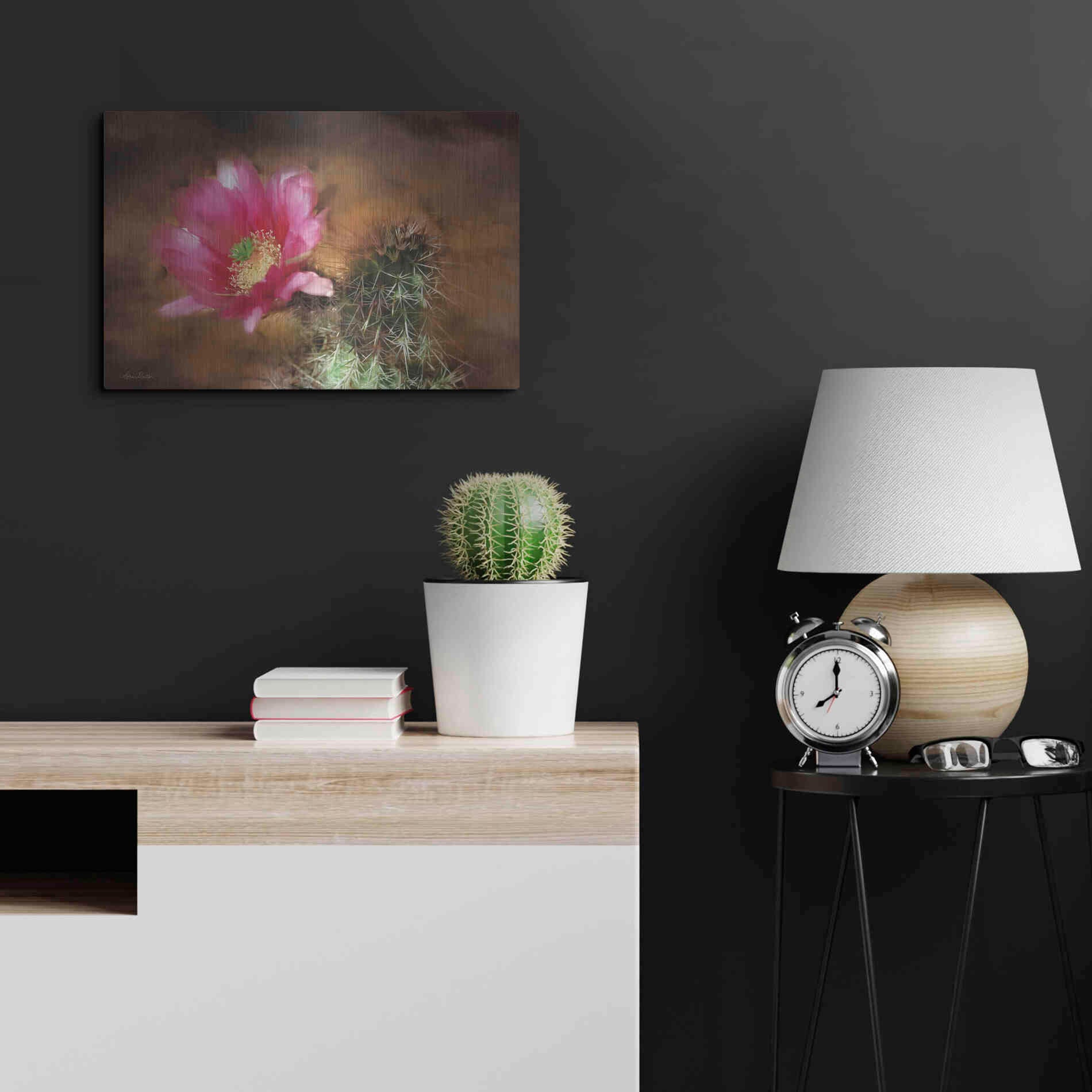 Luxe Metal Art 'Vibrant Cactus Flower' by Lori Deiter, Metal Wall Art,24x16