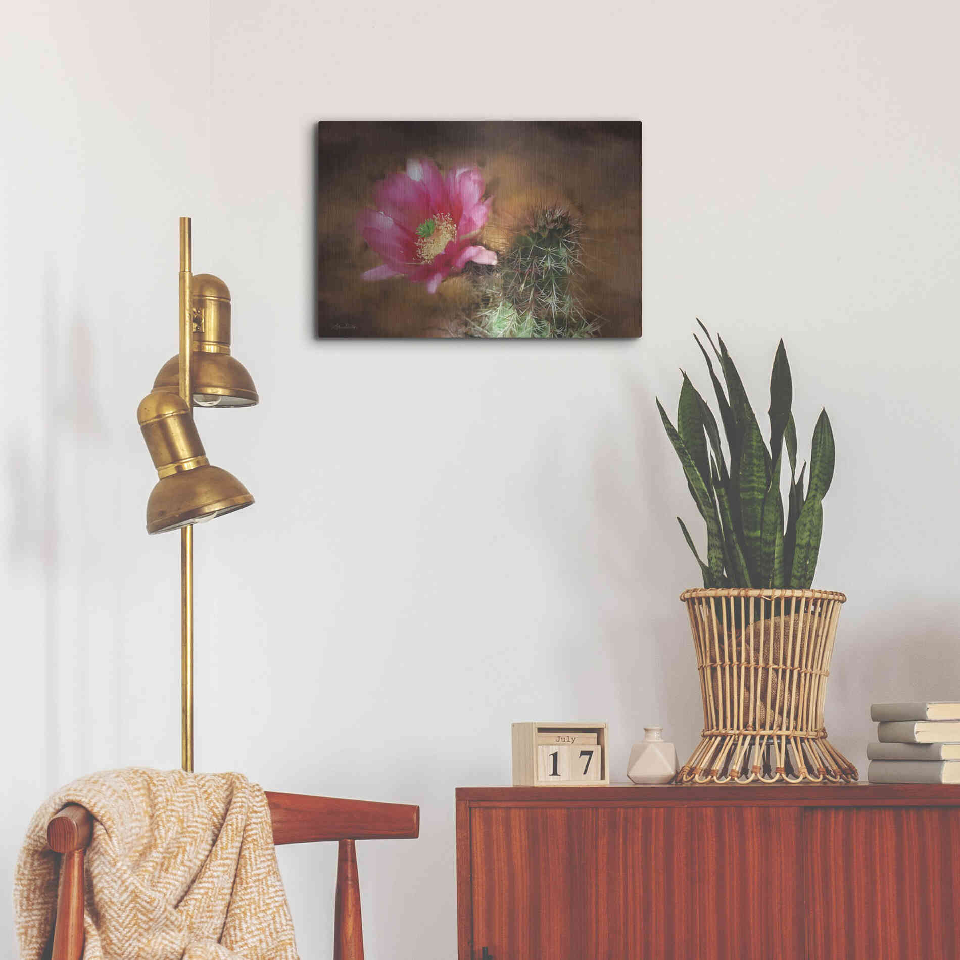 Luxe Metal Art 'Vibrant Cactus Flower' by Lori Deiter, Metal Wall Art,24x16