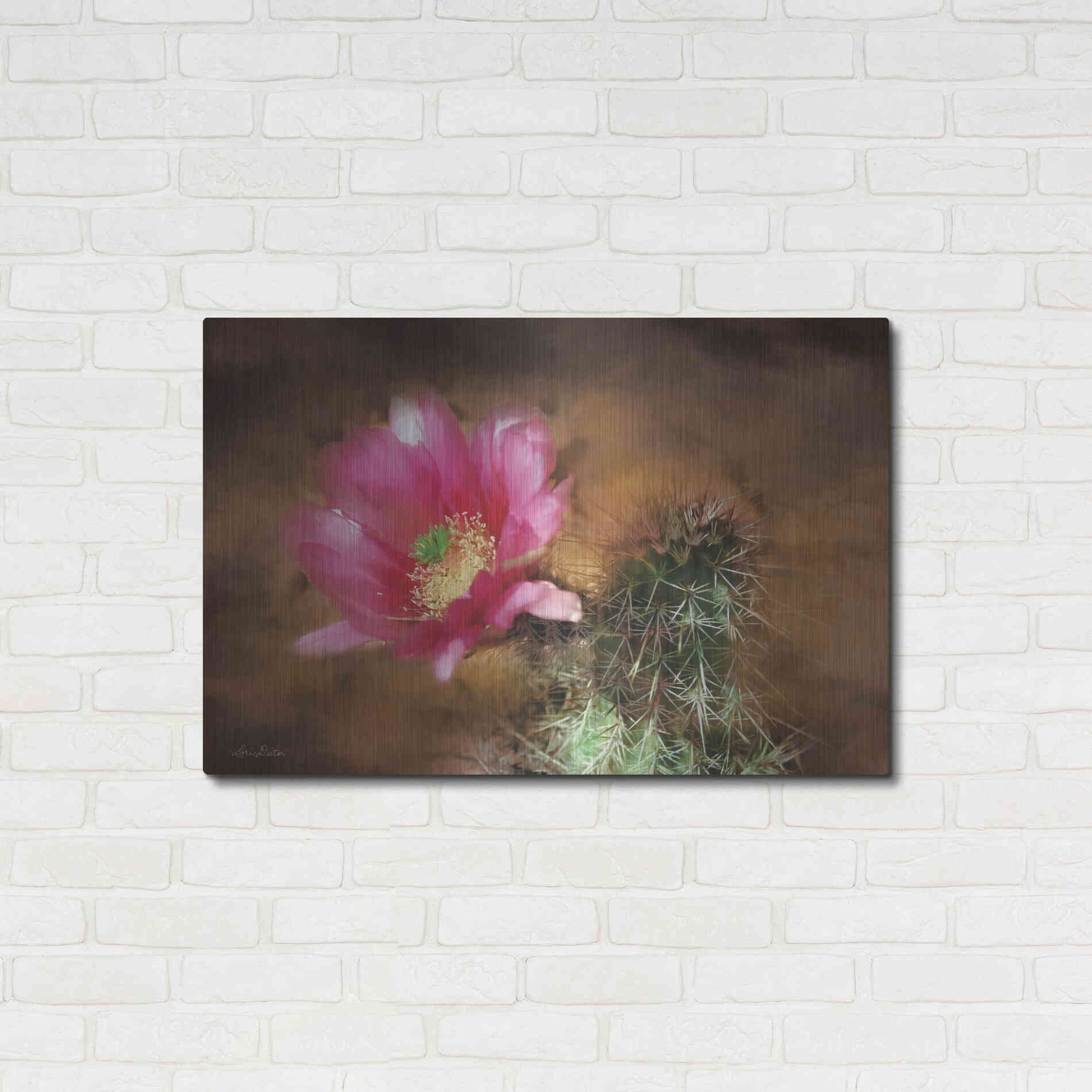 Luxe Metal Art 'Vibrant Cactus Flower' by Lori Deiter, Metal Wall Art,36x24