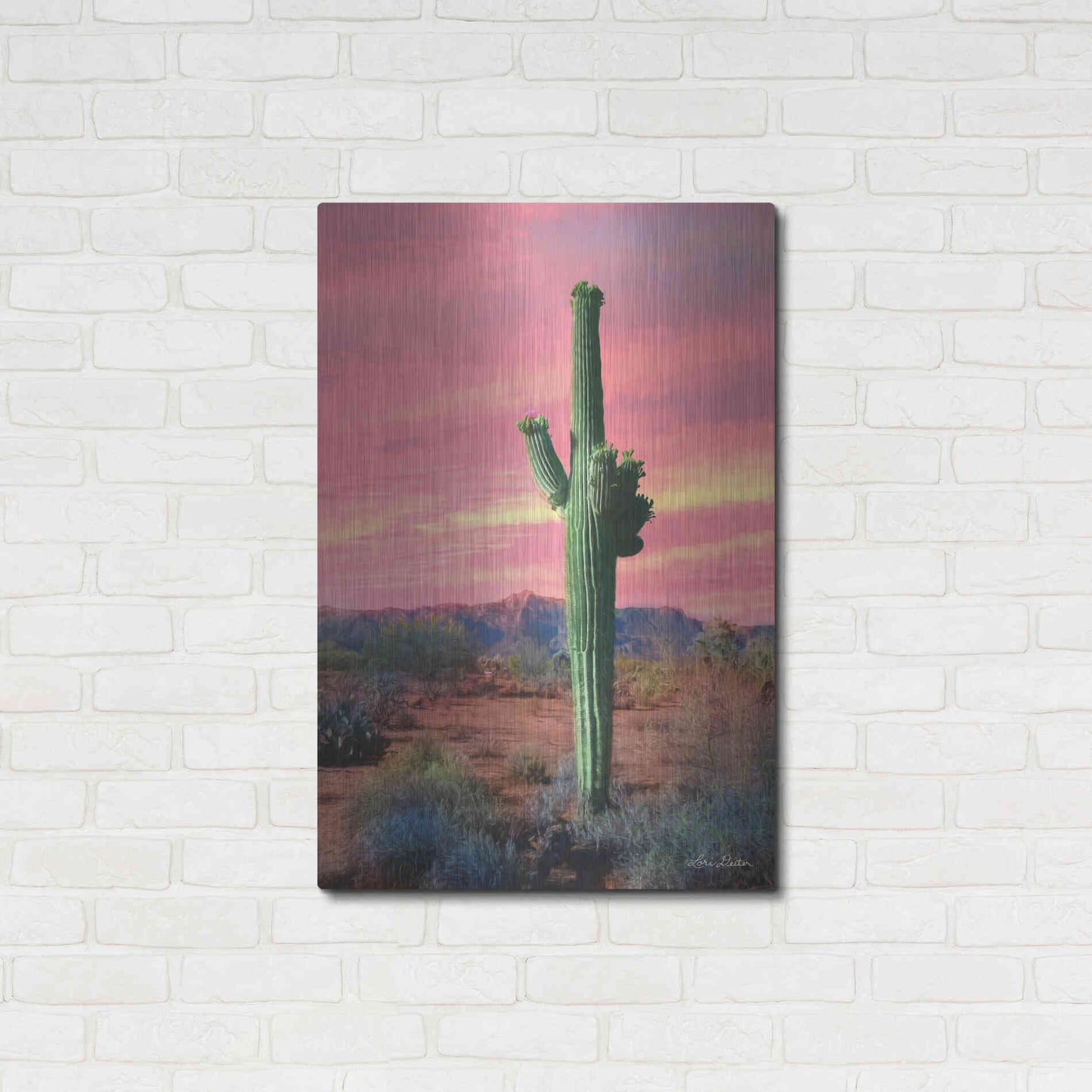 Luxe Metal Art 'Vibrant Cactus Sunset' by Lori Deiter, Metal Wall Art,24x36