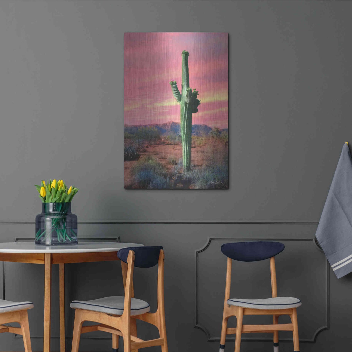 Luxe Metal Art 'Vibrant Cactus Sunset' by Lori Deiter, Metal Wall Art,24x36