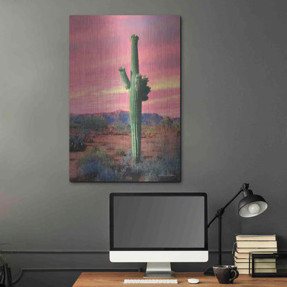 Luxe Metal Art 'Vibrant Cactus Sunset' by Lori Deiter, Metal Wall Art,24x36