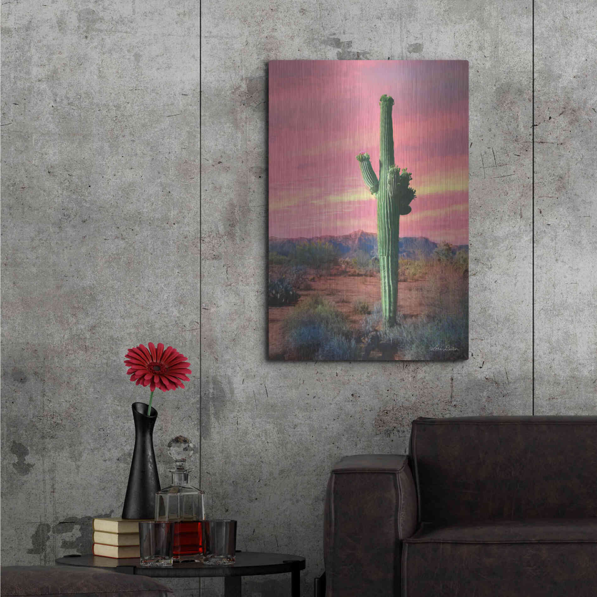 Luxe Metal Art 'Vibrant Cactus Sunset' by Lori Deiter, Metal Wall Art,24x36