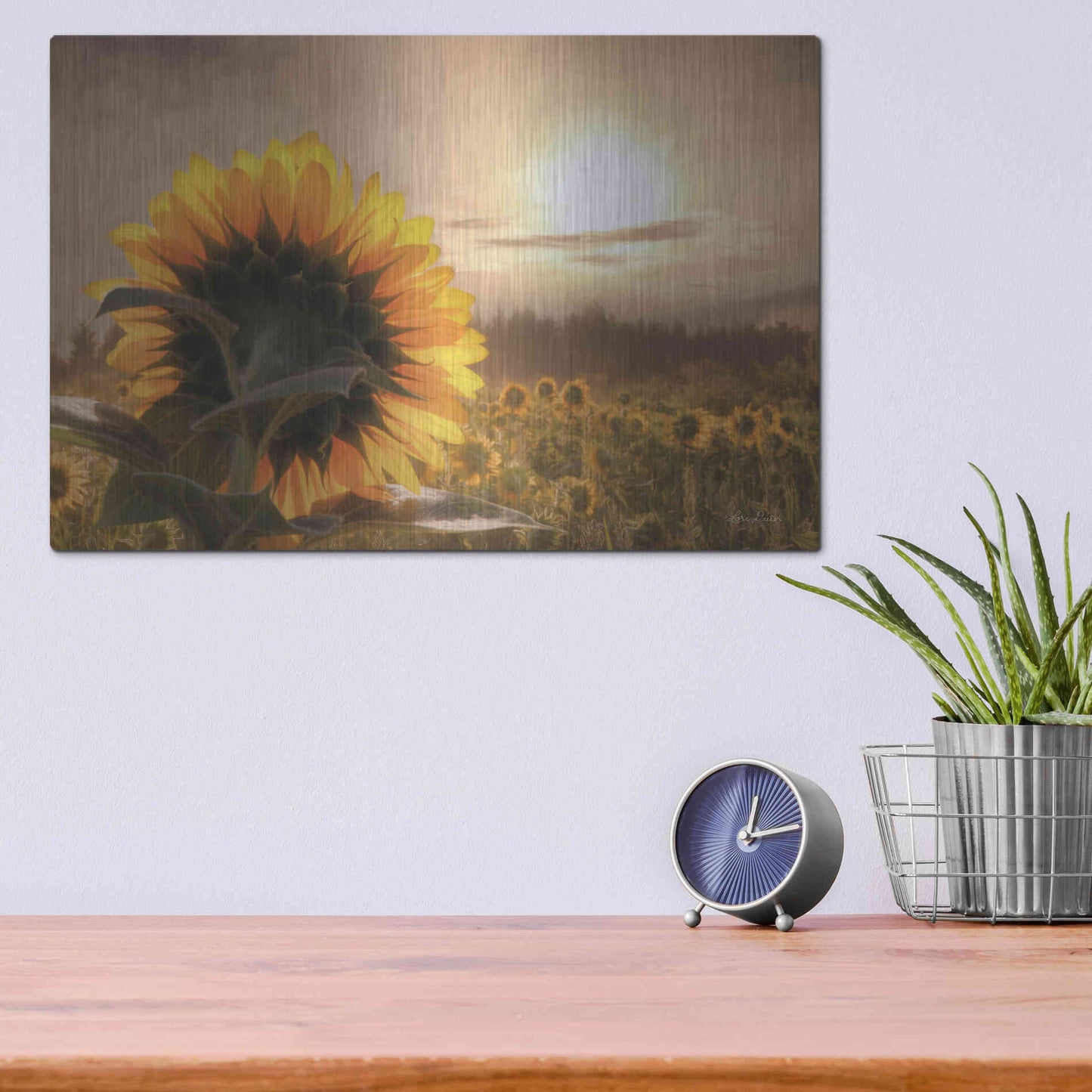 Luxe Metal Art 'Sunlit Sunflower' by Lori Deiter, Metal Wall Art,16x12
