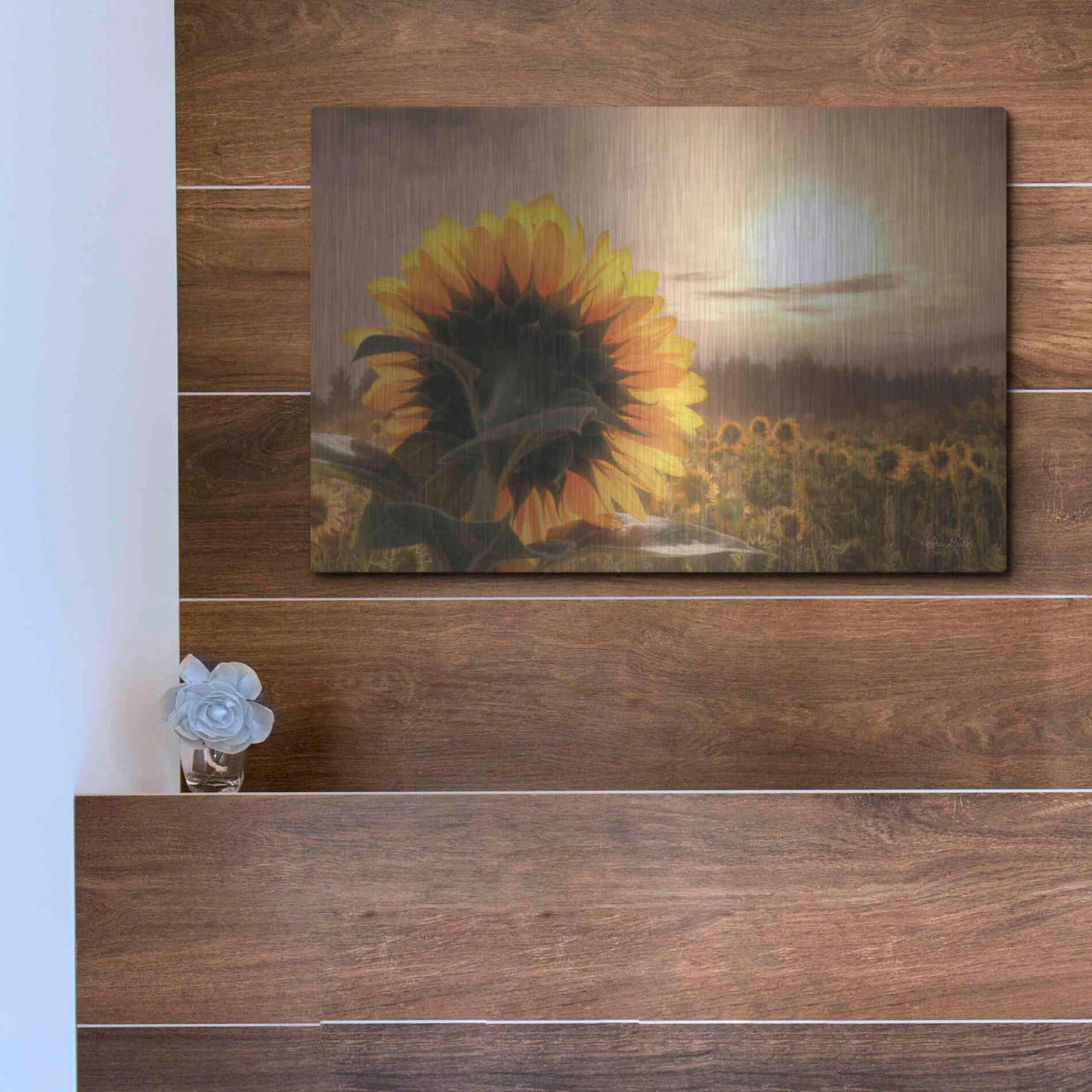 Luxe Metal Art 'Sunlit Sunflower' by Lori Deiter, Metal Wall Art,16x12
