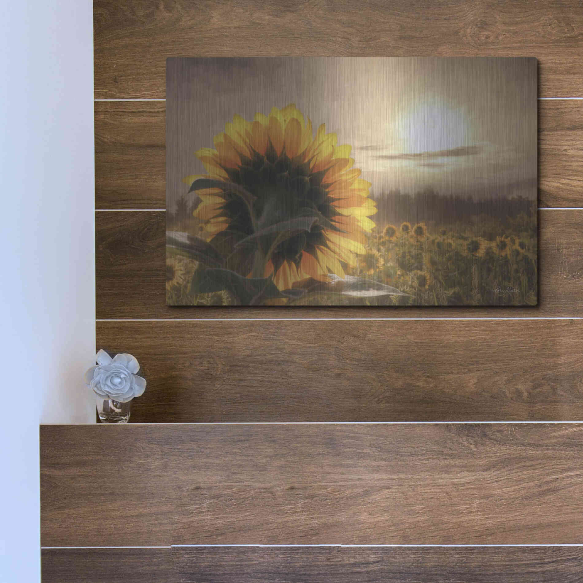 Luxe Metal Art 'Sunlit Sunflower' by Lori Deiter, Metal Wall Art,16x12