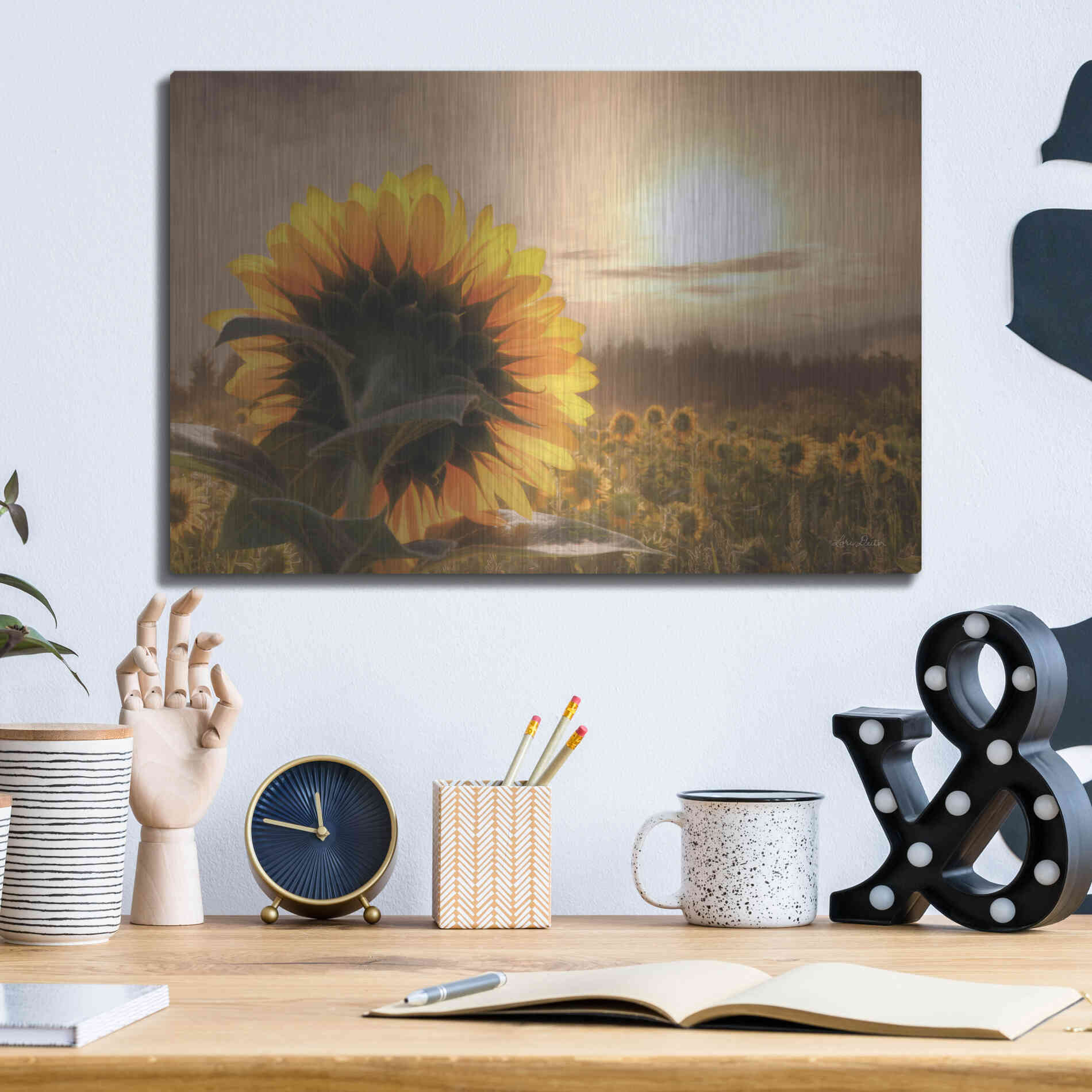 Luxe Metal Art 'Sunlit Sunflower' by Lori Deiter, Metal Wall Art,16x12