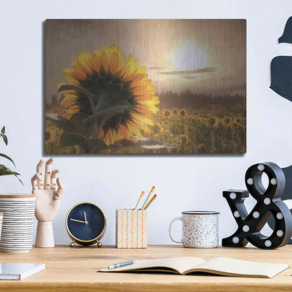 Luxe Metal Art 'Sunlit Sunflower' by Lori Deiter, Metal Wall Art,16x12
