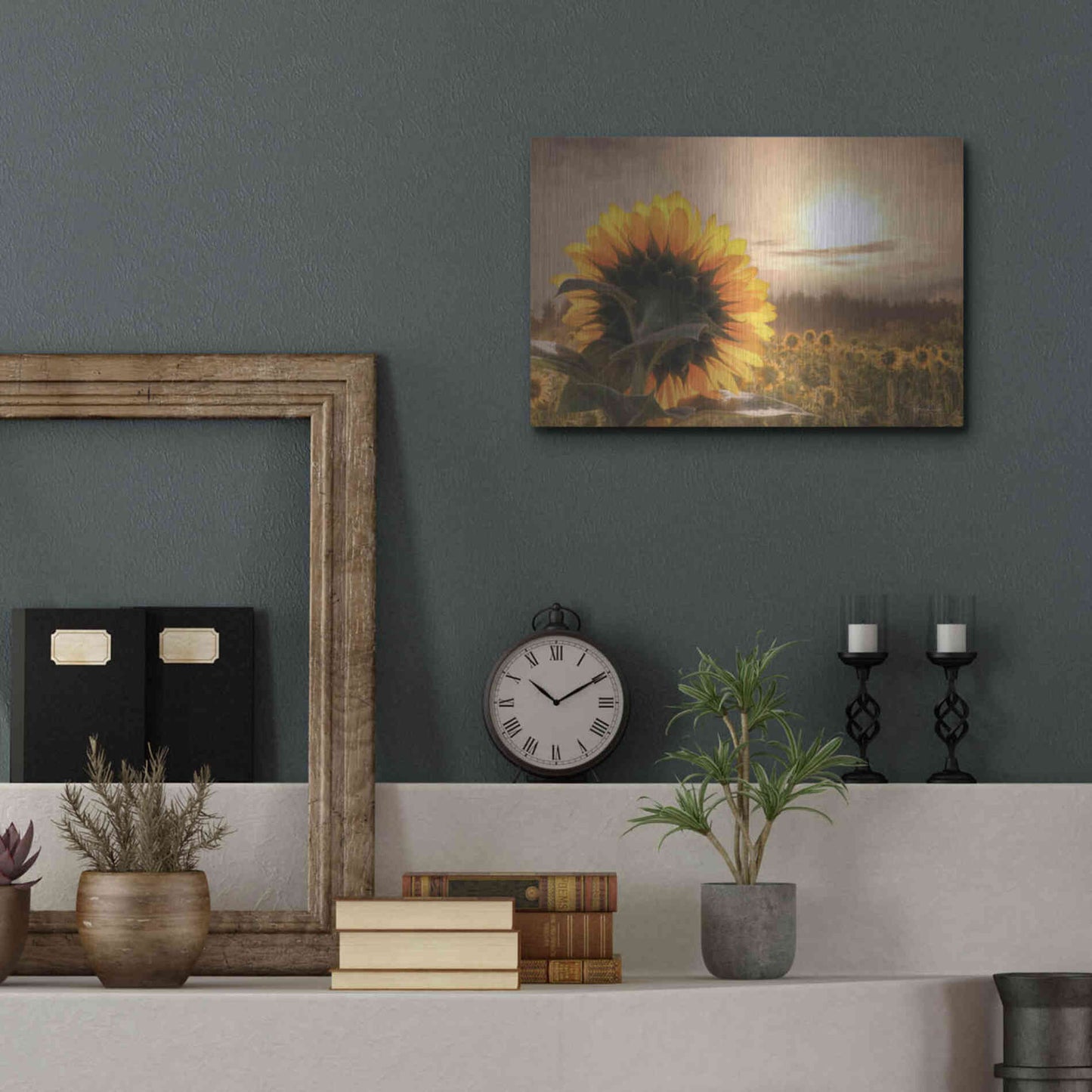 Luxe Metal Art 'Sunlit Sunflower' by Lori Deiter, Metal Wall Art,16x12