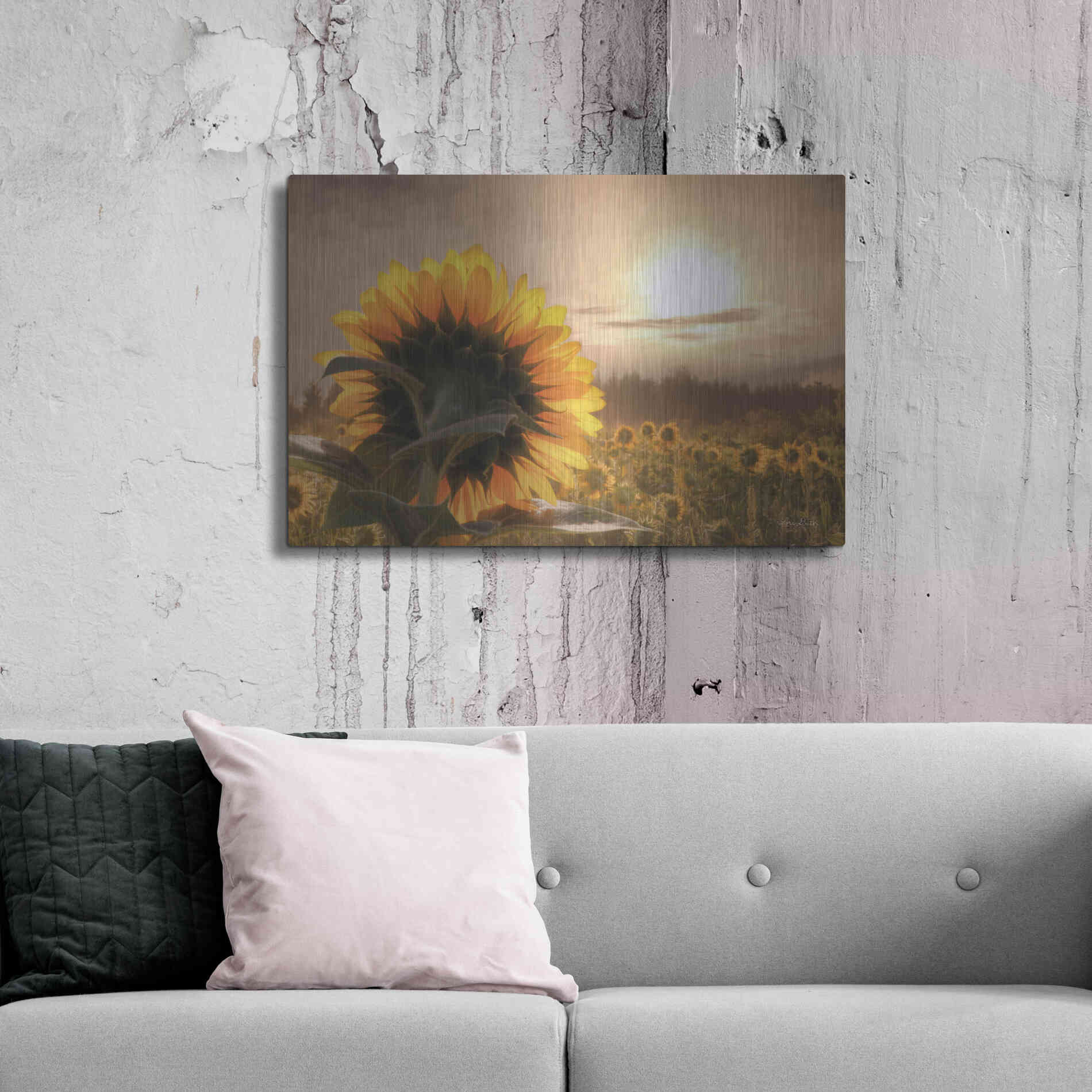 Luxe Metal Art 'Sunlit Sunflower' by Lori Deiter, Metal Wall Art,36x24
