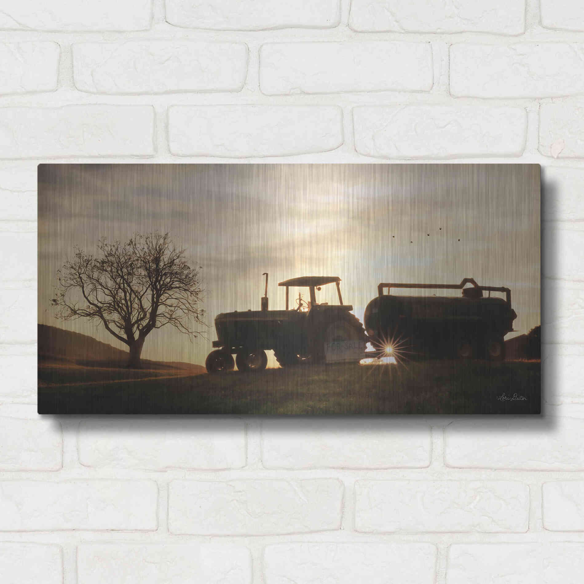 Luxe Metal Art 'Tractor for Sale' by Lori Deiter, Metal Wall Art,24x12