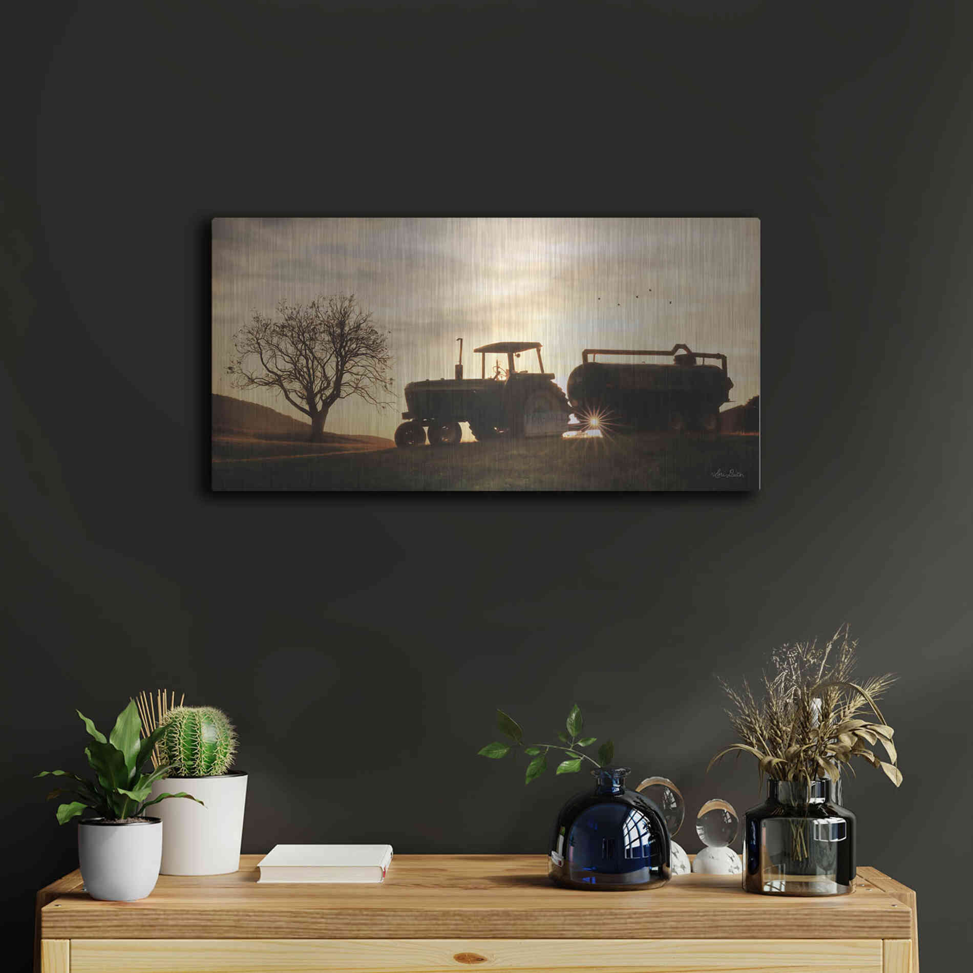 Luxe Metal Art 'Tractor for Sale' by Lori Deiter, Metal Wall Art,24x12