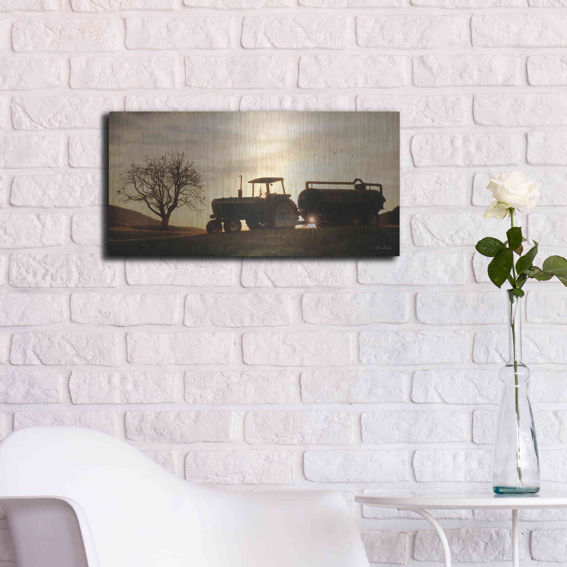 Luxe Metal Art 'Tractor for Sale' by Lori Deiter, Metal Wall Art,24x12
