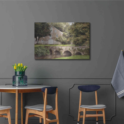 Luxe Metal Art 'Old Stone Barn and Bridge' by Lori Deiter, Metal Wall Art,36x24