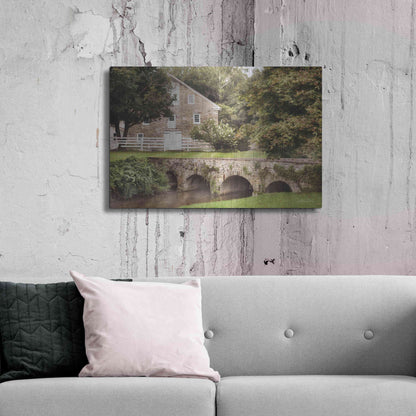 Luxe Metal Art 'Old Stone Barn and Bridge' by Lori Deiter, Metal Wall Art,36x24