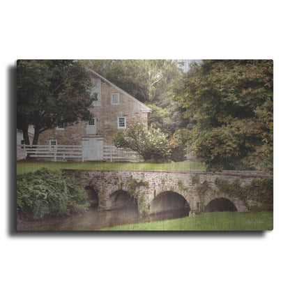 Luxe Metal Art 'Old Stone Barn and Bridge' by Lori Deiter, Metal Wall Art