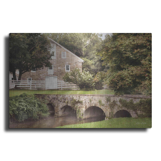 Luxe Metal Art 'Old Stone Barn and Bridge' by Lori Deiter, Metal Wall Art