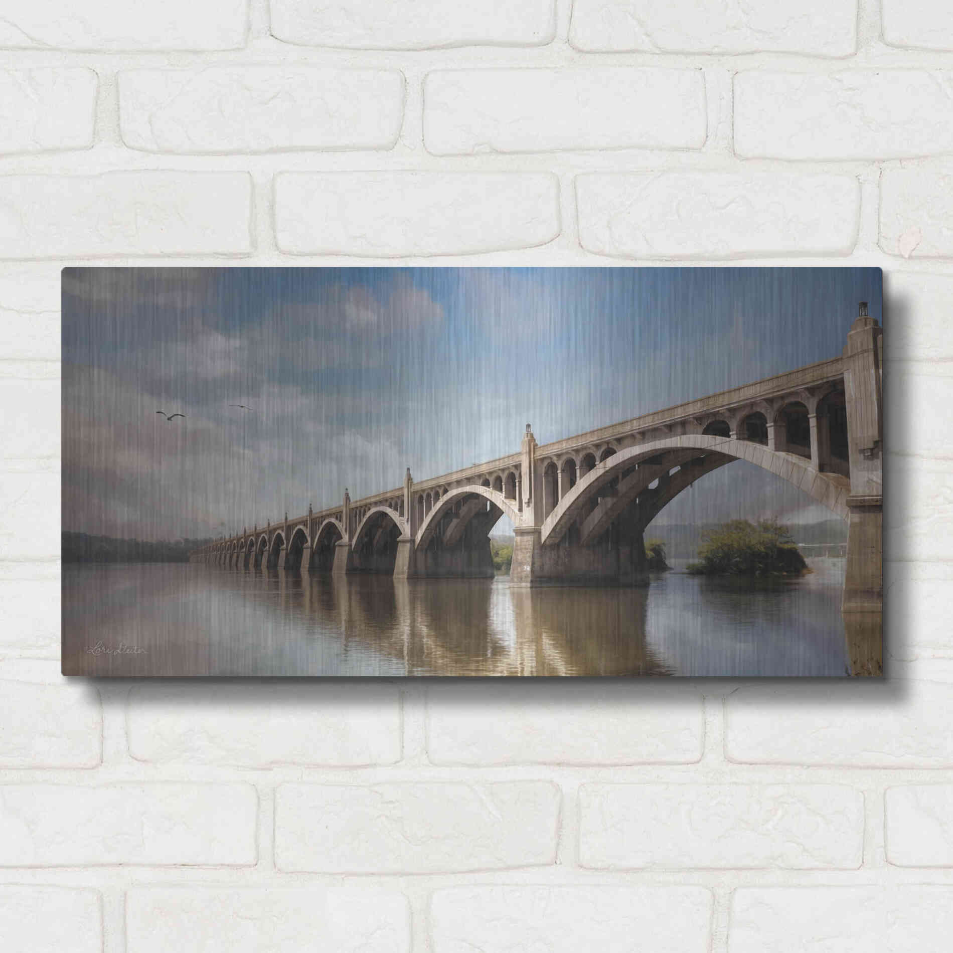 Luxe Metal Art 'Columbia Wrightsville Bridge' by Lori Deiter, Metal Wall Art,24x12