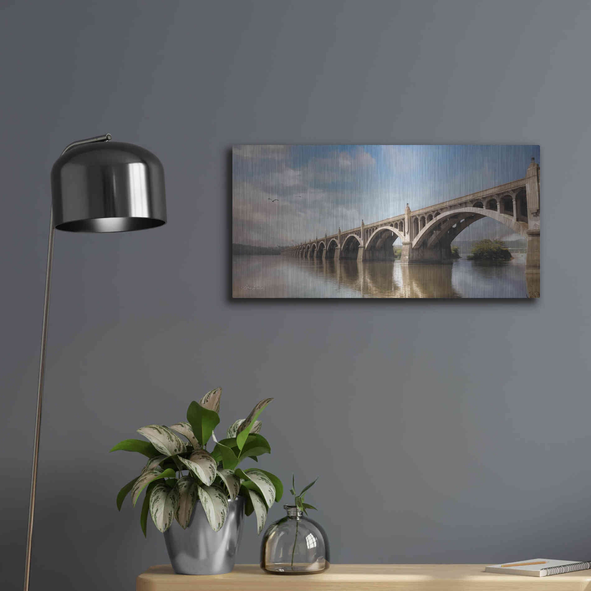 Luxe Metal Art 'Columbia Wrightsville Bridge' by Lori Deiter, Metal Wall Art,24x12
