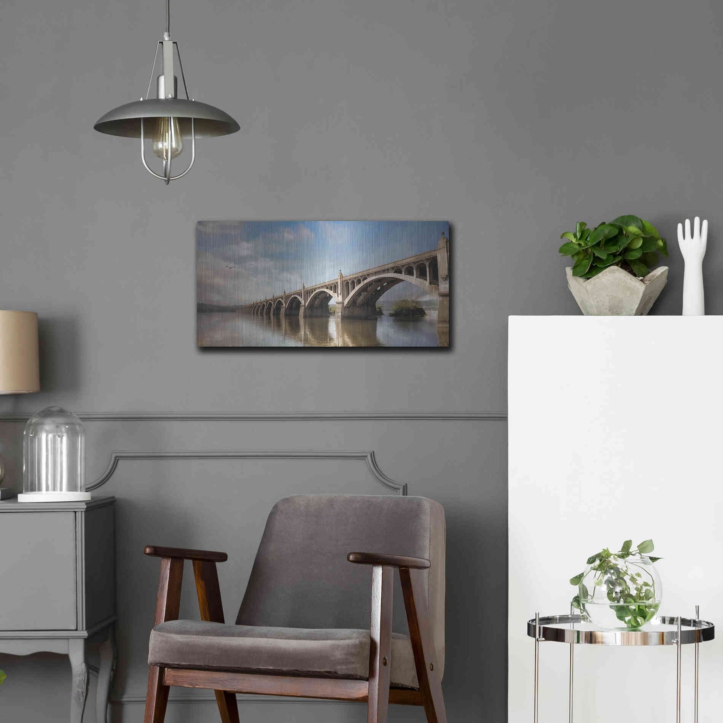 Luxe Metal Art 'Columbia Wrightsville Bridge' by Lori Deiter, Metal Wall Art,24x12