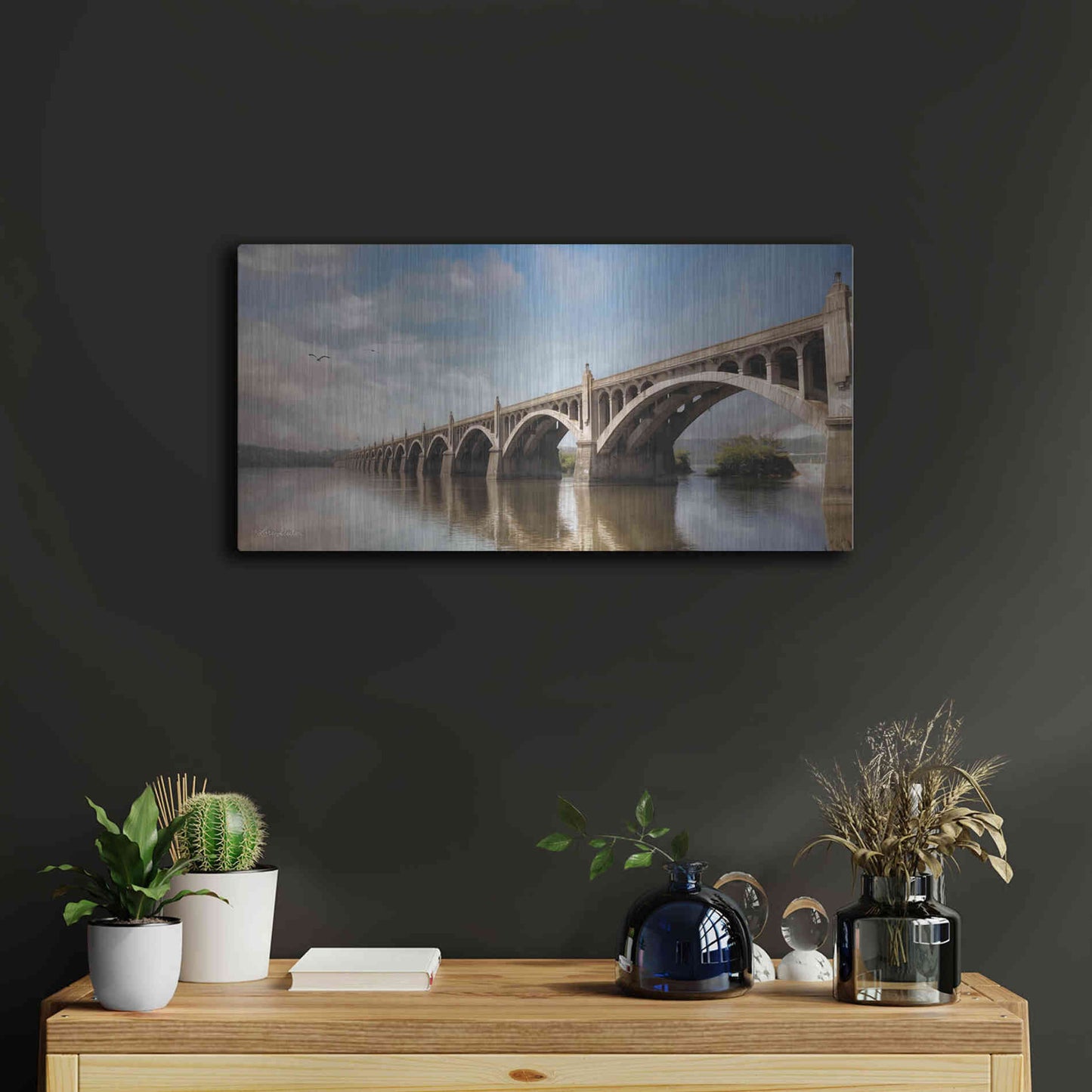 Luxe Metal Art 'Columbia Wrightsville Bridge' by Lori Deiter, Metal Wall Art,24x12