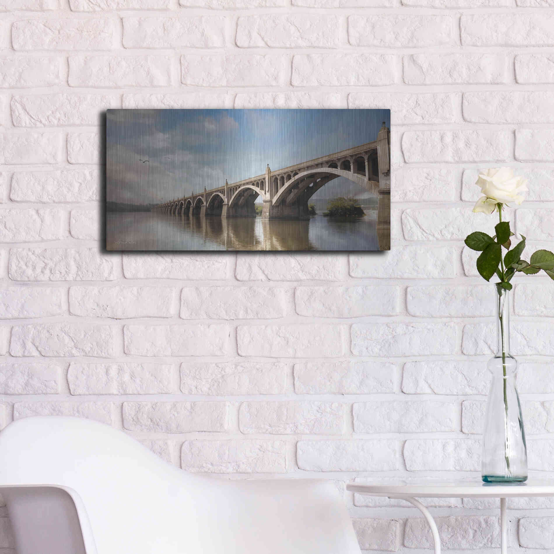 Luxe Metal Art 'Columbia Wrightsville Bridge' by Lori Deiter, Metal Wall Art,24x12