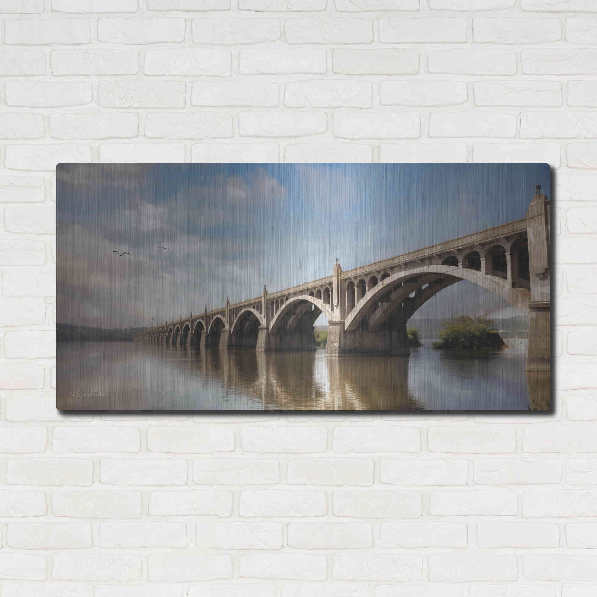 Luxe Metal Art 'Columbia Wrightsville Bridge' by Lori Deiter, Metal Wall Art,48x24