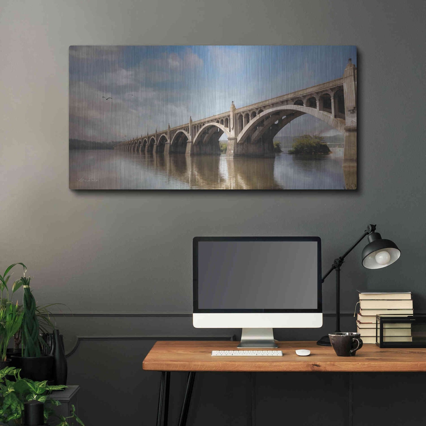 Luxe Metal Art 'Columbia Wrightsville Bridge' by Lori Deiter, Metal Wall Art,48x24